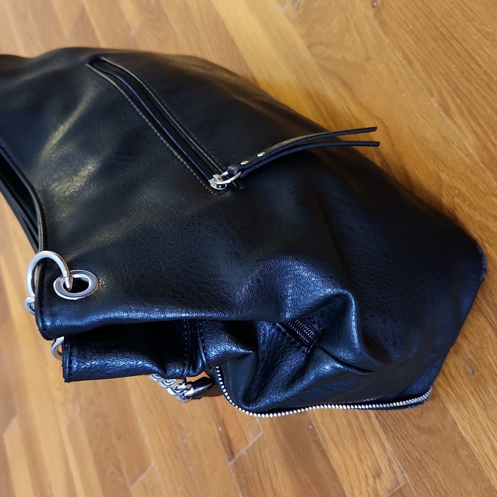 Nicole Miller Black and Silver Shoulder Bag with Chain Straps - Picture 5 of 16